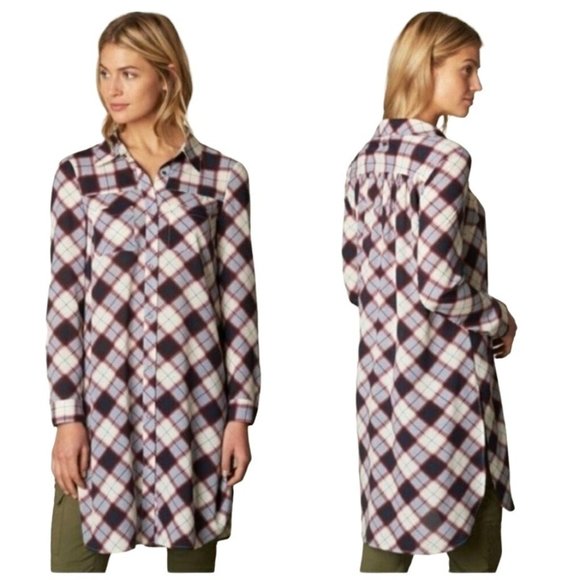 Prana Tops - Prana Womens Top Blue S Flint Shirt Dress Long Sleeve Plaid Print Maxi Tunic New